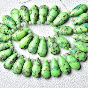 Green Copper Turquoise Pear Briolette Beads: Smooth Gemstone Beads (7x15mm, 4 Pieces)