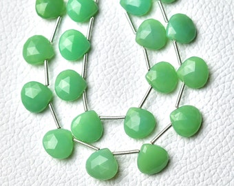 Natural Chrysoprase Chalcedony Heart Beads Pair 10mm Faceted Heart Briolettes Gemstone Beads Chalcedony Briolettes Beads - 10 Pieces No5066