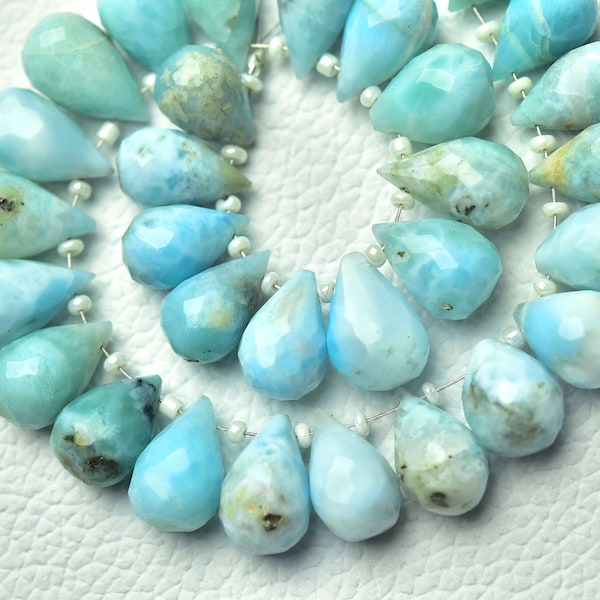 Natural Larimar Teardrop Beads Faceted Teardrop Briolettes Larimar Drop Beads Jewelry Necklace Gemstone Beads Wholesale Beads 8 Pcs No5934