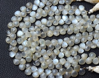 Cuentas de piedra lunar natural en forma de corazón de 6,5 mm a 8,5 mm, briolettes facetadas en forma de corazón, cuentas de piedras preciosas, excelente hebra de cuentas de piedra lunar - Hebra de 8,5 pulgadas N.º 5373