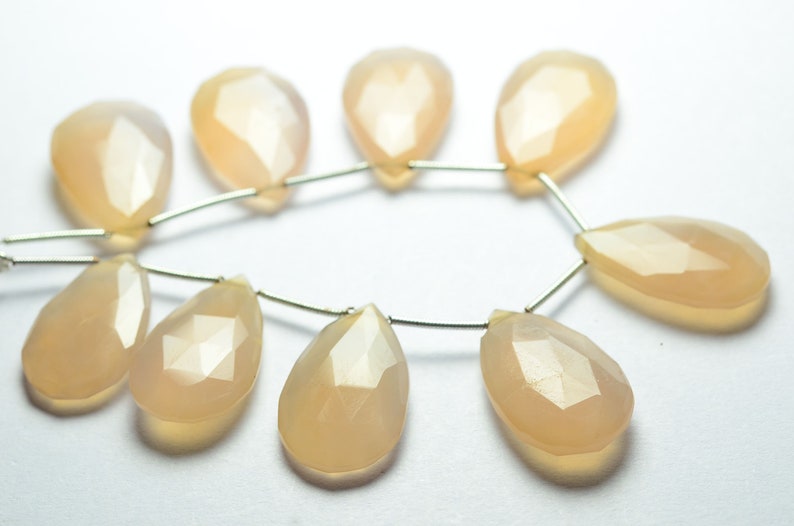 6 Inches Strand Natural Chalcedony Beads 15x24mm to 16x25mm Faceted Pear Briolettes Gemstone Beads Rare Chalcedony Briolettes No3354