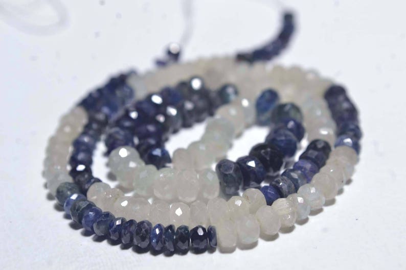14 Inches Strand Natural Sapphire Rondelle Beads 3mm to 5.5mm Round Shape Faceted Gemstone Beads Blue White Sapphire Stone No 075