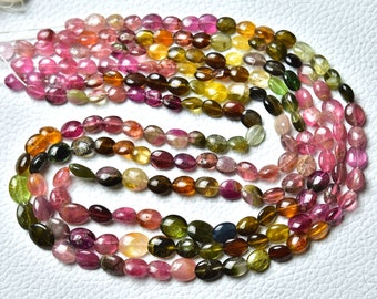 14 Inch Strand Natural Tourmaline Smooth Oval Beads Wholesale Gemstone Beads Supplies Multi Tourmaline Plain Beads For Jewelry Making No4264