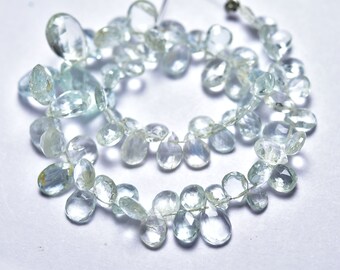 7 Inch Strand Natural Aquamarine Briolettes 4x5mm to 7x10mm Faceted Pear Briolettes Gemstone Beads Gems Superb Aquamarine Beads No4513