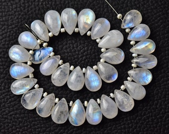AAA Rainbow Moonstone Plain Pear Beads 7x10mm to 8x13mm Smooth Pear Briolettes Gemstone Beads Flashy Moonstone Beads 8,10,12 Pcs No5630