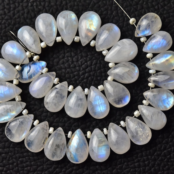 AAA Rainbow Moonstone Plain Pear Beads 7x10mm to 8x13mm Smooth Pear Briolettes Gemstone Beads Flashy Moonstone Beads 8,10,12 Pcs No5630