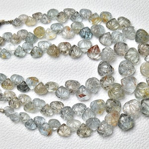 Natural Moss Aquamarine Carved Beads 5mm to 10mm Gemstone Carving Heart Beads Aquamarine Briolettes Beads Jewelry 8 Inch Strand No6635