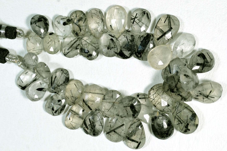 7 Inches Strand Natural Black Rutile Briolettes 6x10mm to 10x16mm Pear Shape Beads Faceted Gemstone Beads Black Rutile Stone No 509