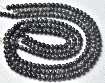 天然ブラッククォーツ ロンデルビーズ 5 mm～6 mm ファセットロンデル