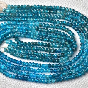 13 Inch Strand Natural Blue Apatite Rondelle Beads 3.7mm Faceted Rondelles Gemstone Beads Superb Apatite Beads Roundelle Jewelry Bead No3247