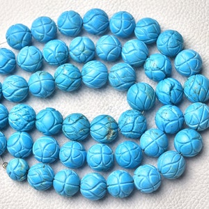 Chinese Turquoise Carved Ball Beads 12mm to 12.5mm Gemstone Carving Beads Turquoise Ball Beads Turquoise Carving Beads 8 Inch Strand No5933
