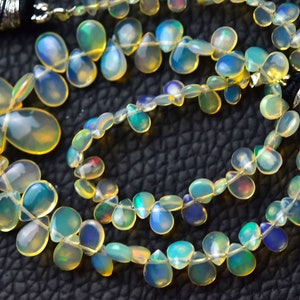 9 Inches Strand Natural Ethiopian Opal Beads 3x4mm to 7x10mm Smooth Pear Briolettes Gemstone Beads AAA Opal Stone Beads No3114