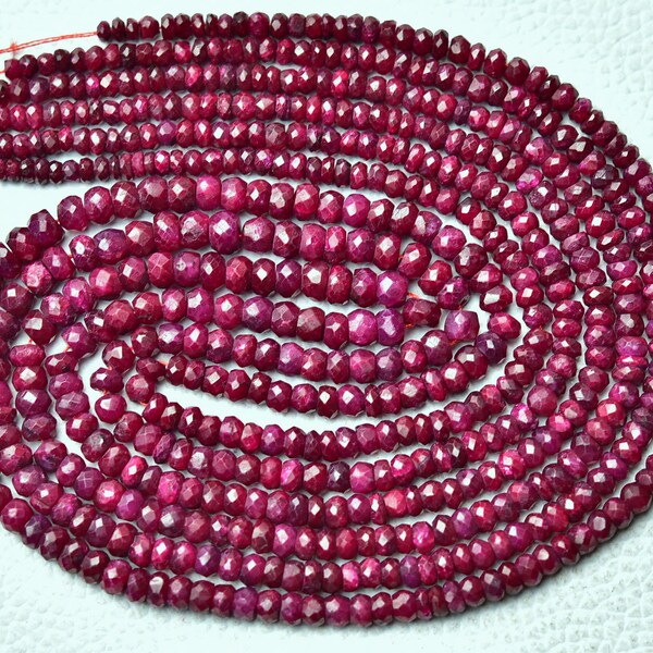 17 Inches Strand Natural Ruby Rondelle Beads 3mm to 4.5mm Faceted Rondelles Gemstone Beads Rare DYED Ruby Stone Precious Rondelles No3810
