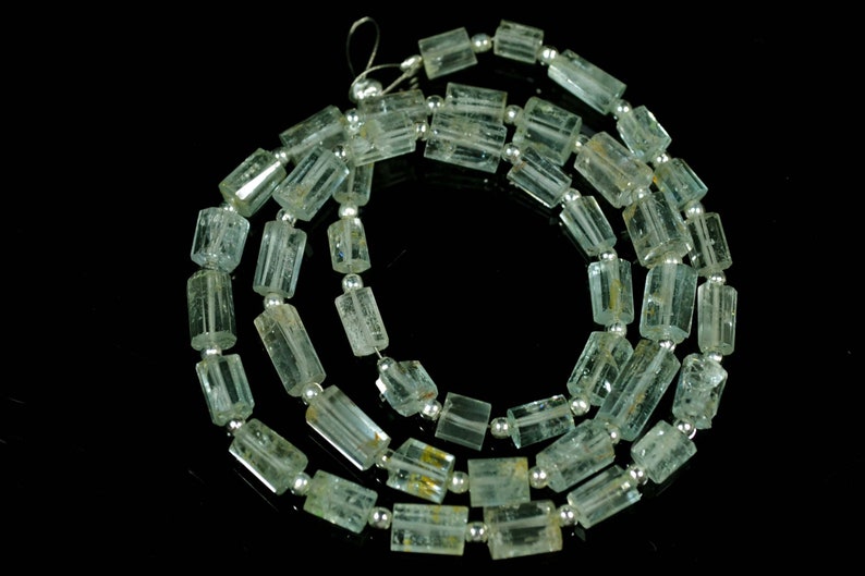 15.5 Inches Natural Aquamarine Step Cut Beads 4x5mm to 5x9.5mm Tube Beads Barrel Gemstone Briolettes Aquamarine Beads Semi Precious No665