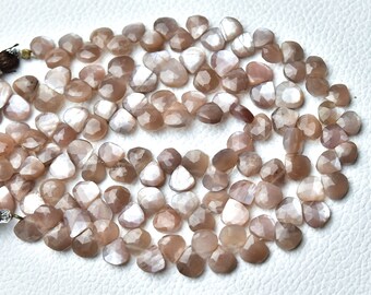 Cuentas de corazón de piedra lunar chocolate, de 6,5 x 7 mm a 7 x 8 mm, briolettes facetadas en forma de corazón, cuentas de piedras preciosas de piedra lunar natural, hilo de 8 pulgadas, n.° 5294