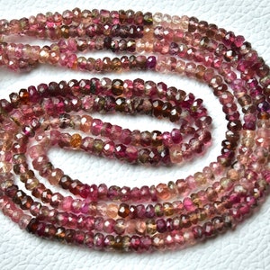 17 Inch Strand Natural Pink Tourmaline Rondelles 3.5mm to 4.5mm Faceted Rondelle Gemstone Beads Superb Tourmaline Beads For Jewelry No4233