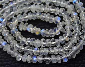 14 Inches Strand Natural Rainbow Moonstone Rondelles 4mm to 4.5mm Faceted Rondelle Gemstone Beads Superb Fire Moonstone Rondelle No3841