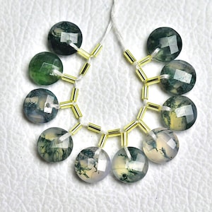 Cuentas redondas de ágata musgosa natural (1 mm de agujero frontal), briolettes redondas de 10 mm, cuentas de piedras preciosas calibradas para joyería, 6, 8 y 10 piezas, n.° 4612