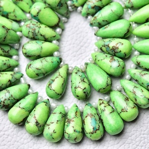 Green Copper Turquoise Tear Drops Beads 7x15mm Smooth Teardrop Briolettes Gemstone Beads Superb Copper Turquoise Stone 10 Pieces No4881