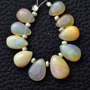 Natural AA Ethiopian Opal Pear Beads 5x7mm to 7x10mm Smooth Pear Briolettes Gemstone Beads Opal Beads Jewelry Earring Beads 10 Pcs No6253