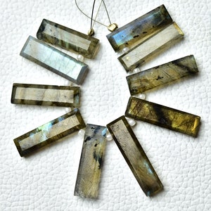 10 Pieces Natural Labradorite Bar Beads 6x21mm to 7x25mm Faceted Baguette Shape Briolettes Gemstone Beads Rare Labradorite Beads No4925
