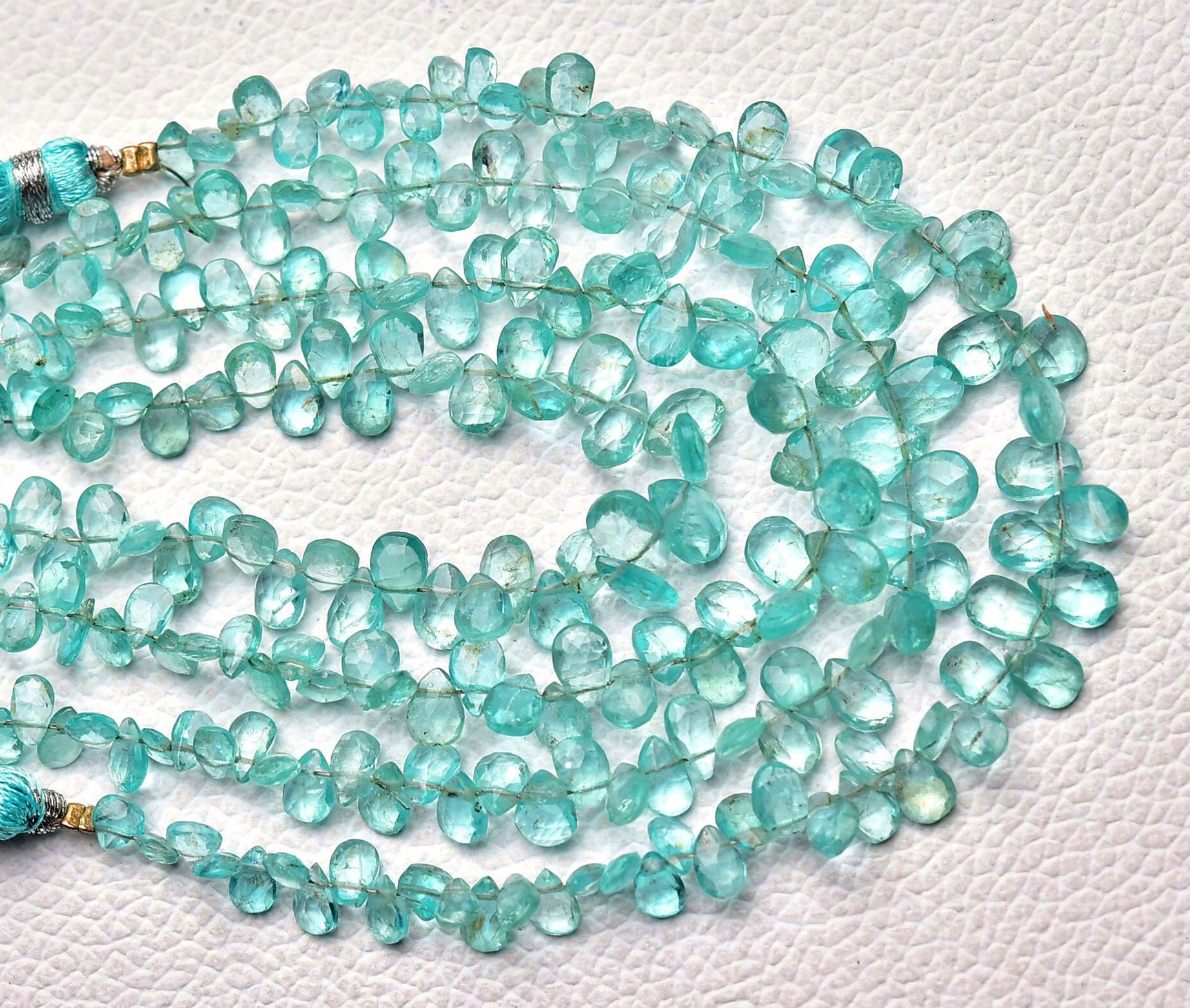 Natural Neon Blue Apatite Pear Beads 4x5mm to 5x8mm Faceted Pear Briolettes Gemstone Beads Genuine Blue Apatite Beads 7.5 Inch Strand No6124