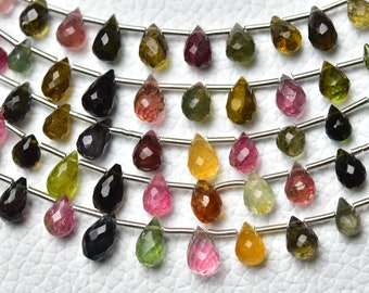 Perles en forme de larme multitourmaline naturelle 4x5 mm à 5x8 mm larme à facettes briolette, pierres précieuses, perles de tourmaline bijoux 10 pièces No6526