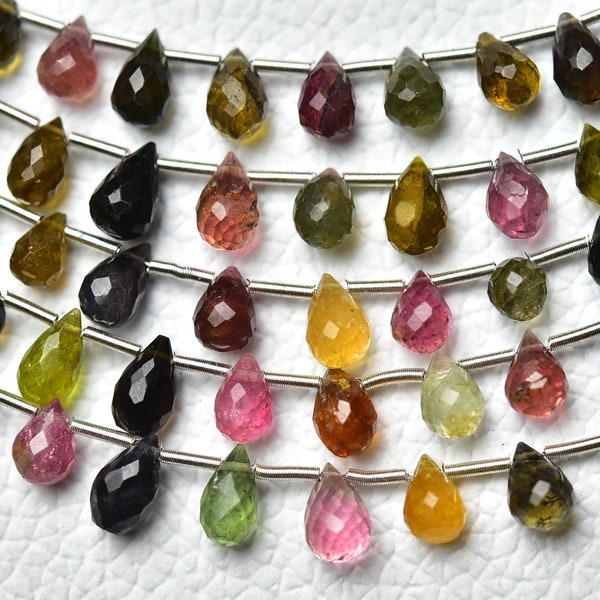 Natural Multi Tourmaline Teardrop Beads 4x5mm to 5x8mm Faceted Tear Drop Briolette Gemstone Beads Tourmaline Beads Jewelry 10 Pcs No6526