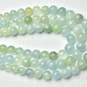 Bolas de aguamarina natural de 6 mm a 8 mm, facetadas, con forma de disco, piedras preciosas, aguamarina azul, redondas, tira de 18 cm, n.º 5963