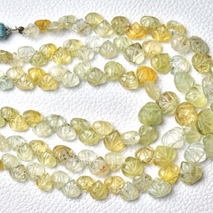 Natural Heliodor Carved Beads 5mm to 10mm Gemstone Carving Heart Beads Rare Aquamarine Carving Beads Strand  8 Inches Strand No6630