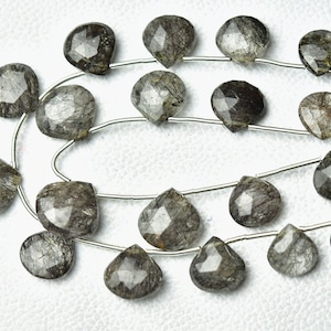 Natural Black Rutile Briolettes 12mm to 16.5mm Faceted Heart Briolettes Gemstone Beads AA Black Rutile Stone -7.5 Inches Strand No1594