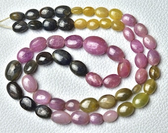 256 Cts, 20 Inches Strand Natural Multi Sapphire Oval Beads 6x7mm to 9x13mm Smooth Oval Gemstone Beads Superb Sapphire Precious Bead No6577B