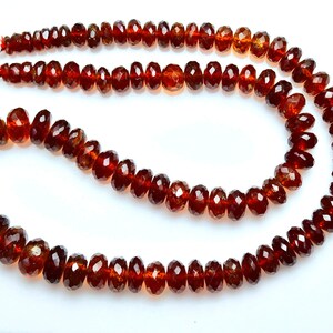 May include: A strand of faceted, deep red garnet beads arranged in a curved shape. The beads are translucent and have a polished finish. At one end of the strand, there are two golden-colored tassels attached with silver-toned metal caps.