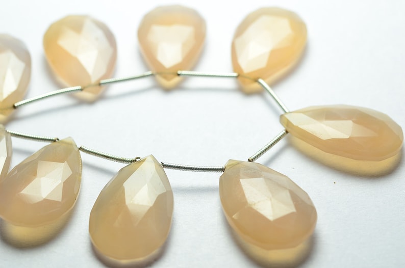 6 Inches Strand Natural Chalcedony Beads 15x24mm to 16x25mm Faceted Pear Briolettes Gemstone Beads Rare Chalcedony Briolettes No3354