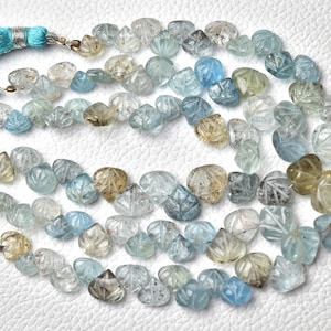 Natural Moss Aquamarine Carved Beads 5.5mm to 10mm Gemstone Carving Heart Beads Blue Aquamarine Carving Wholesale Beads 7 Inch Strand No6631