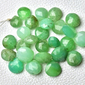 6 Inches Natural Chrysoprase Briolettes 9x9mm to 12x12.5mm Heart Bead Faceted Gemstone Beads Rare Chrysoprase Semi Precious Stone No1149