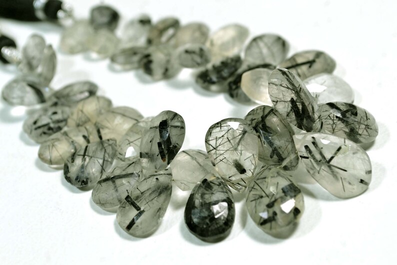 7 Inches Strand Natural Black Rutile Briolettes 6x10mm to 10x16mm Pear Shape Beads Faceted Gemstone Beads Black Rutile Stone No 509
