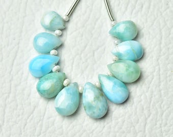 Cuentas de larimar natural lisas en forma de pera, de 6 x 8 mm a 6 x 10 mm. Briolettes de larimar lisas en forma de pera. Cuentas de piedras preciosas al por mayor. Paquete de 10 unidades. N.° 5859