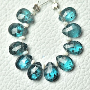 Teal Blue Moss Kyanite Pear Beads: Faceted Gemstone Briolettes 6x8mm