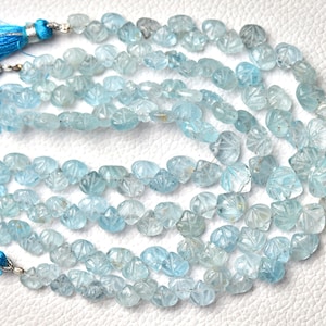 Natural Aquamarine Carved Beads 5mm to 8mm Gemstone Carving Heart Beads Genuine Aquamarine Heart Briolette Beads 7 Inch Strand No6634