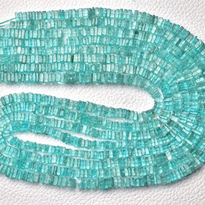 16 Inches Natural Apatite Heishi Beads 3.5mm to 4.5mm Square Shape Beads Smooth Gemstone Heishi Beads Superb Neon Blue Apatite Beads No6125