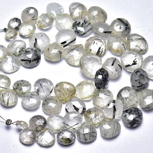 5.5 Inches Strand Natural Black Rutile Briolettes 6.5mm to 10.5mm Faceted Heart Briolettes Gemstone Beads AA Black Rutile Stone No4679
