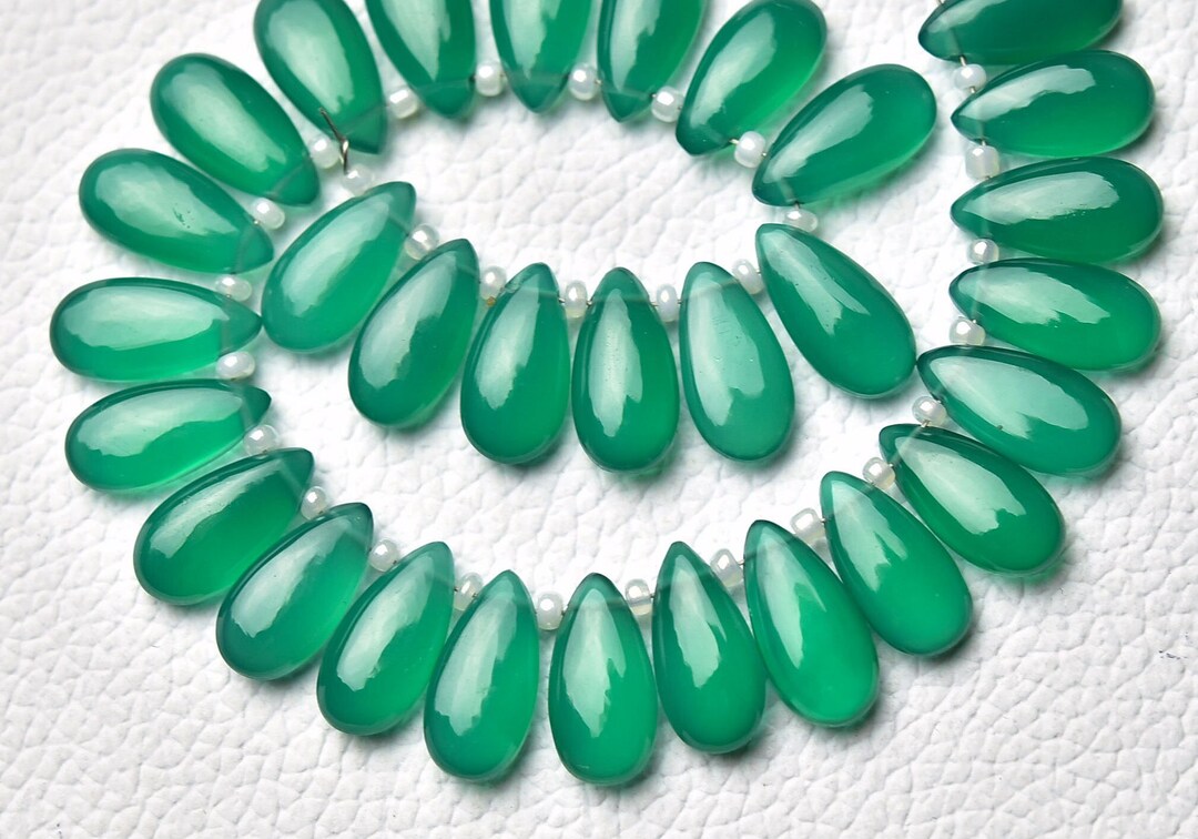thumbnail image 2 of 2x Cubic Zirconia Flat Pear Briolette Beads – 7x18mm Olive Green, Egemmall #64825 2 of 3