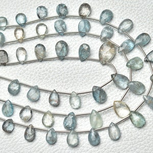 Natural Moss Aquamarine Pear Beads 5x7mm to 6x9mm Faceted Pear Briolettes Gemstone Bead Aquamarine Beads Jewelry Making 8 Inch Strand No6483