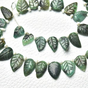 Natural Emerald Carved Beads 8x11mm to 9x13mm Leave Shape Beads Jewelry Gemstone Carving Beads Genuine Emerald Carving Beads 10 Pcs No5984