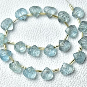 Natural Moss Aquamarine Carved Beads  Gemstone Carving Heart Beads Blue Aquamarine Carving Beads Strand Wholesale Beads - 20 Pcs No5845