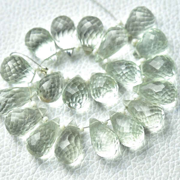 AAA Green Amethyst Teardrop Beads 8x11mm to 8x15mm Faceted Teardrops Briolettes Superb Amethyst Beads Necklace Bead Gems Stone 10 Pcs No5590