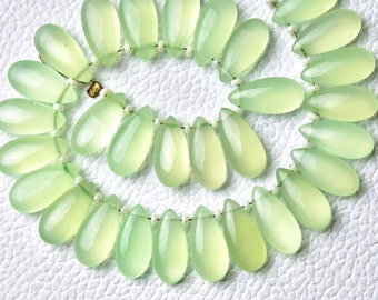 AAA Green Chalcedony Pear Beads 7x15mm Smooth Pear Briolettes Gemstone Beads Chalcedony Briolette Bead Matched Earring Pair - 10 Pcs No5826