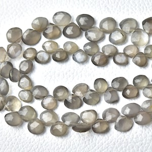 Natural Moonstone Briolettes 6.5mm to 9mm Heart Beads Faceted Gemstone Beads Gray Moonstone Beads Semi Precious - 8 Inches Strand No749