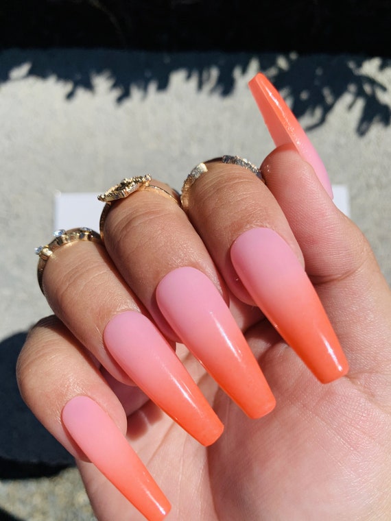 Orange Pink Ombre Nails Press On Nails Any Shape And Size Etsy